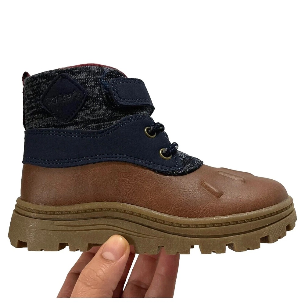 Carters Little Boys Slip-on Duck Boots Size 12 Brown-Navy Blue Mid Top Shoes - Picture 5 of 13